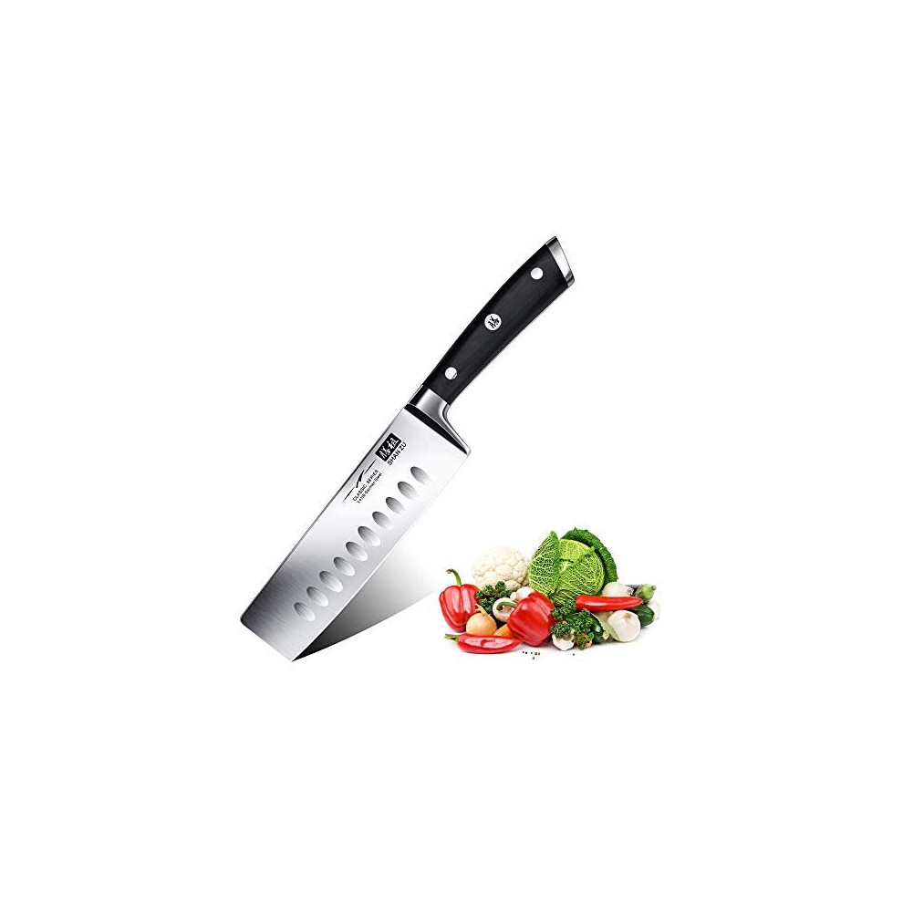 SHAN ZU Kitchen Knife Nakiri, Knife Japanese of 16,5 cm, Knife Chef German Stainless Steel, Knife for Vegetables Professional with Ergonomic Hand
