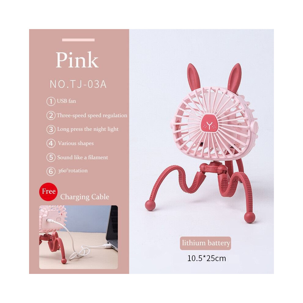 (Pinkd, Lamp) 500Mah Stroller Fan Personal Portable Desk Handheld Baby Bed Car Seat Fan 692407213000