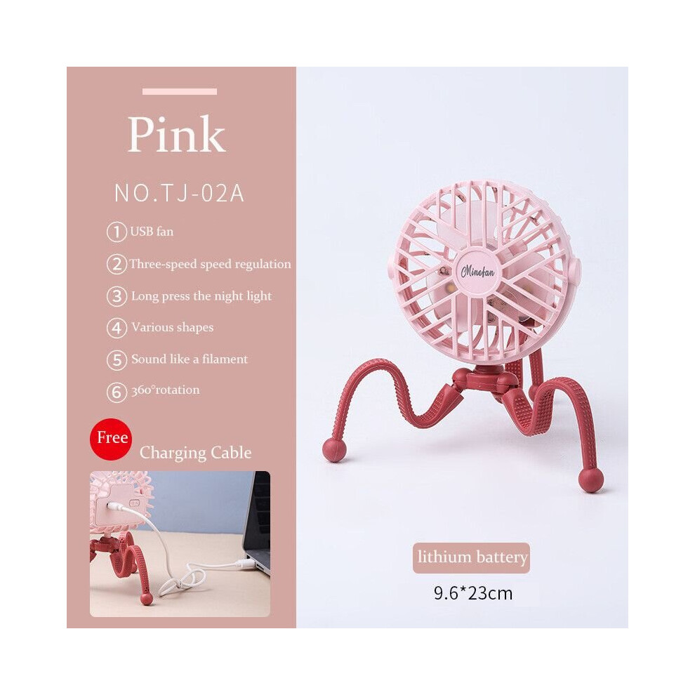 (Pinkb, Lamp) 500Mah Stroller Fan Personal Portable Desk Handheld Baby Bed Car Seat Fan 693516898379