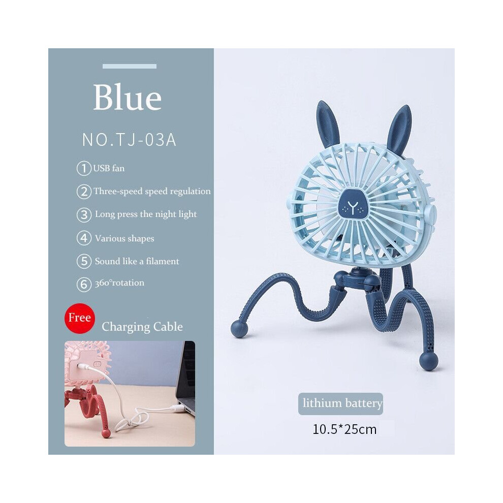 (Blued, Lamp) 500Mah Stroller Fan Personal Portable Desk Handheld Baby Bed Car Seat Fan 694489353018
