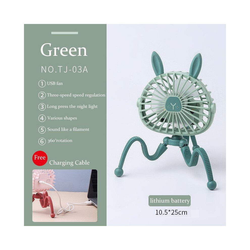 (Greend, Lamp) 500Mah Stroller Fan Personal Portable Desk Handheld Baby Bed Car Seat Fan 697518226512