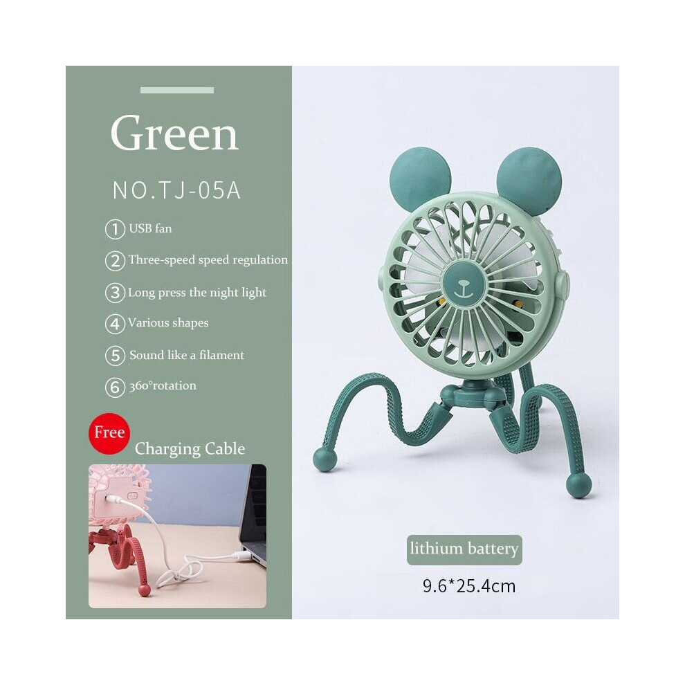 (Greene, Lamp) 500Mah Stroller Fan Personal Portable Desk Handheld Baby Bed Car Seat Fan 697676240146
