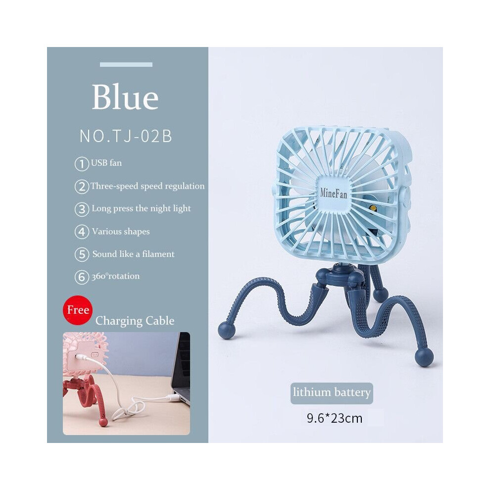 (Bluec, Lamp) 500Mah Stroller Fan Personal Portable Desk Handheld Baby Bed Car Seat Fan 694899883273