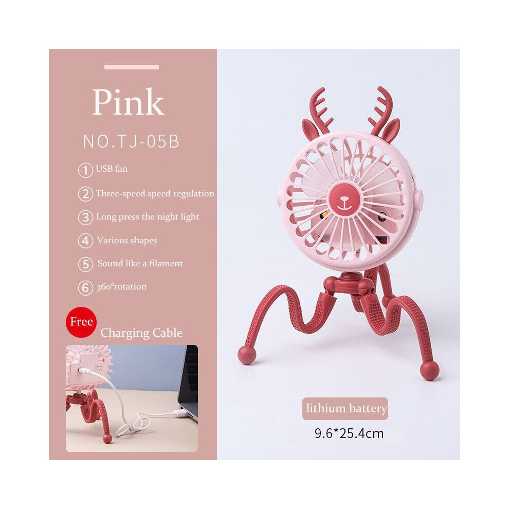 (Pinkg, Lamp) 500Mah Stroller Fan Personal Portable Desk Handheld Baby Bed Car Seat Fan 695670291447