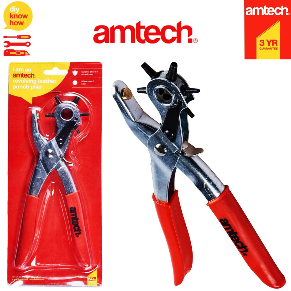 AMTECH Revolving Leather Punch Plier 6 Sizes Belt EYELET Hole Puncher