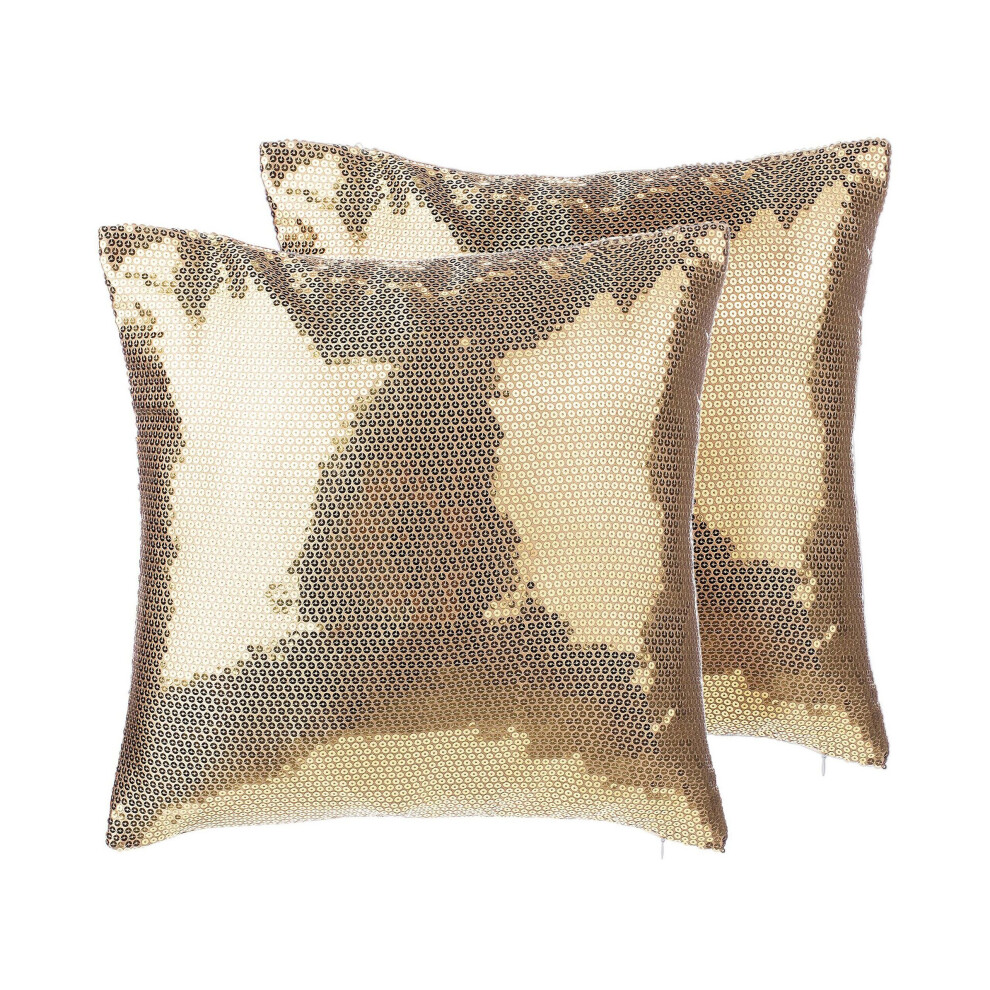 Set of 2 Sequin Cushions 45 x 45 cm Gold ASTER