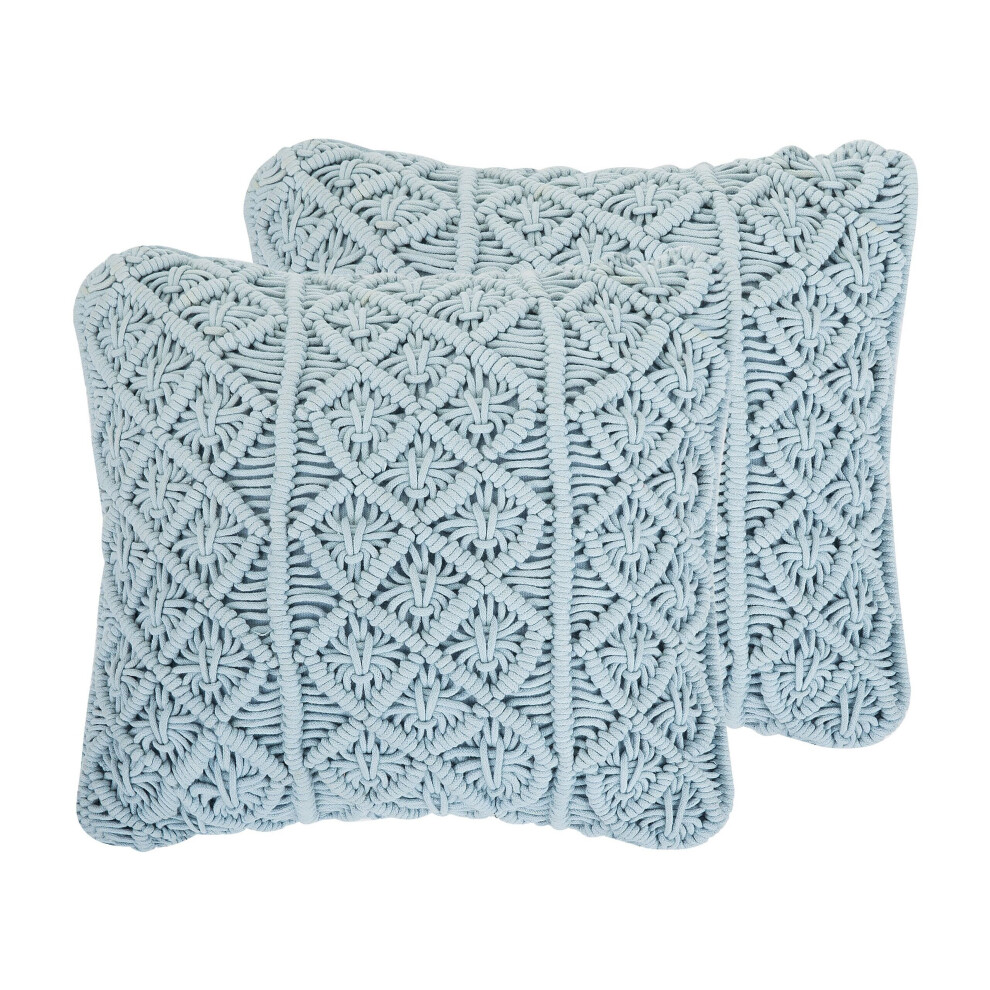 Set of 2 Cotton Macrame Cushions 45 x 40 cm Blue GOREME