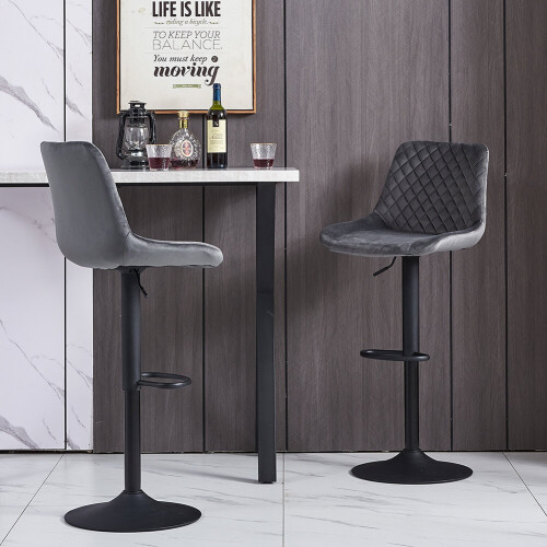 AINPECCA (GREY) 2Pcs Bar Stools Velvet Swivel Chairs Kitchen 2
