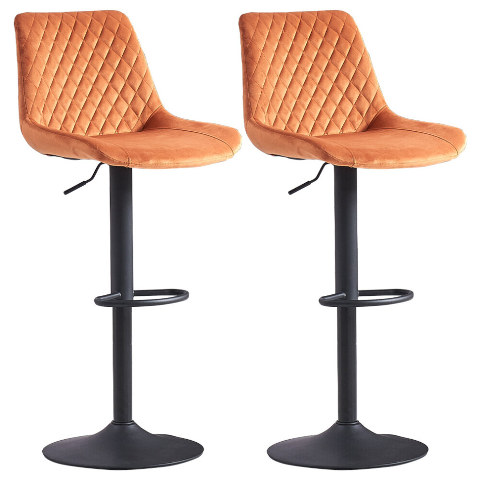 (ORANGE) 2Pcs Bar Stools Velvet Swivel Chairs Kitchen