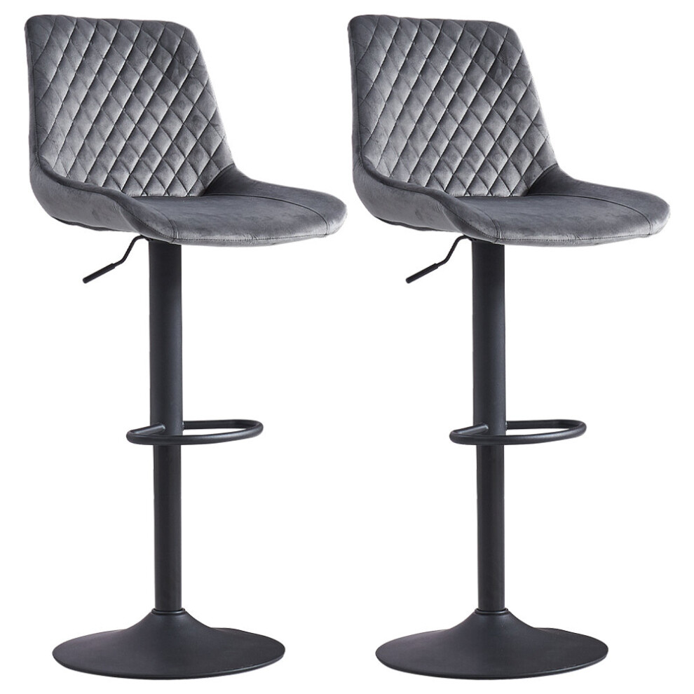 (GREY) 2Pcs Bar Stools Velvet Swivel Chairs Kitchen