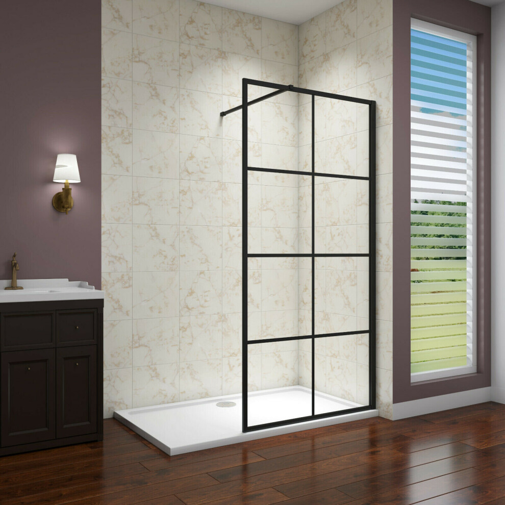 (700mm) 8mm Matt black Wet Room Shower Enclosure Cubicle