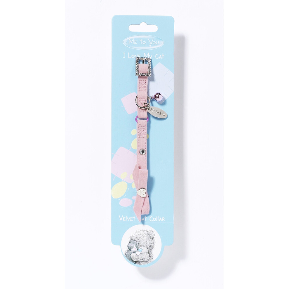 Me To You Velvet Cat Collar pink w/ Bell, Charm & Diamante Buckle