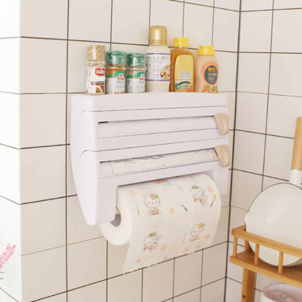 Kitchen Paper Roll Dispenser Wall Mount Rack Cling Film Tin Foil Towel Holder