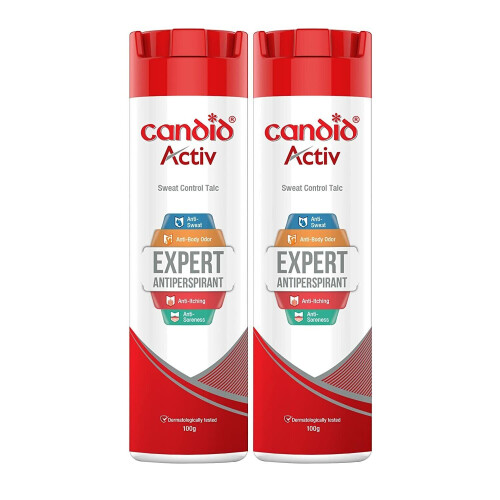 Candid Activ Sweat Control Talc, 100 g (Pack of 2), White