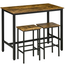 HOMCOM 3-Piece Industrial Bar Table Set, Table & 2 Chairs Rustic Brown