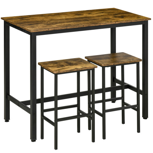 Homcom HOMCOM 3-Piece Industrial Bar Table Set, Table & 2 Chairs Rustic Brown