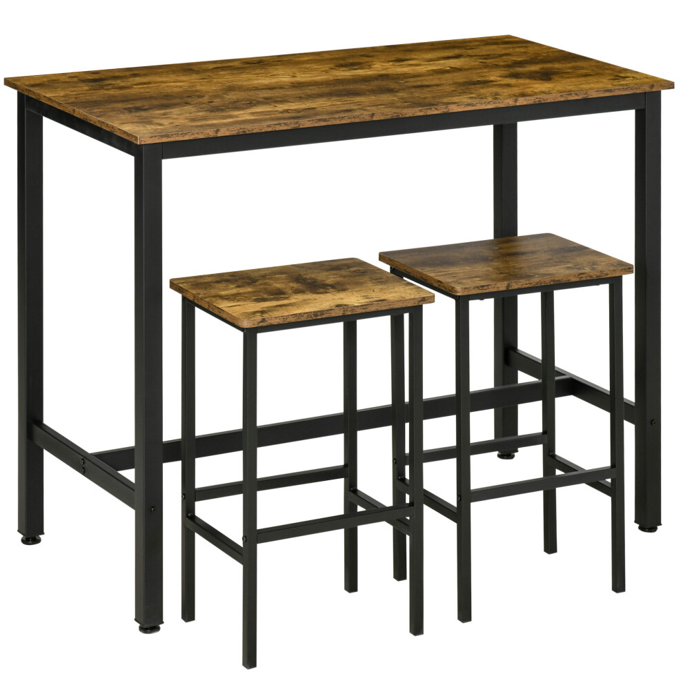 Homcom 3-Piece Industrial Bar Table Set, Table & 2 Chairs Rustic Brown