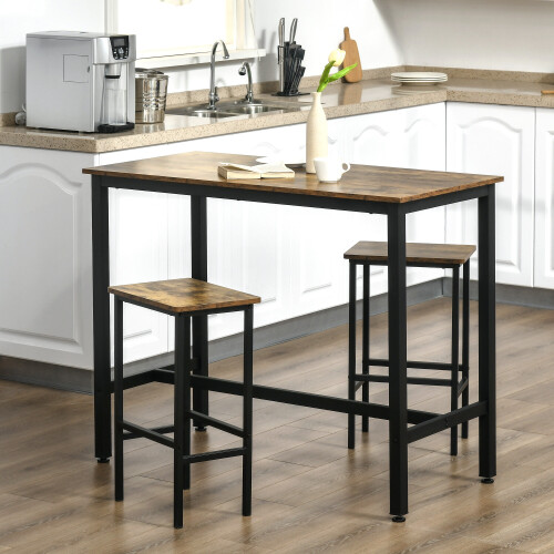 Homcom HOMCOM 3-Piece Industrial Bar Table Set, Table & 2 Chairs Rustic Brown 2