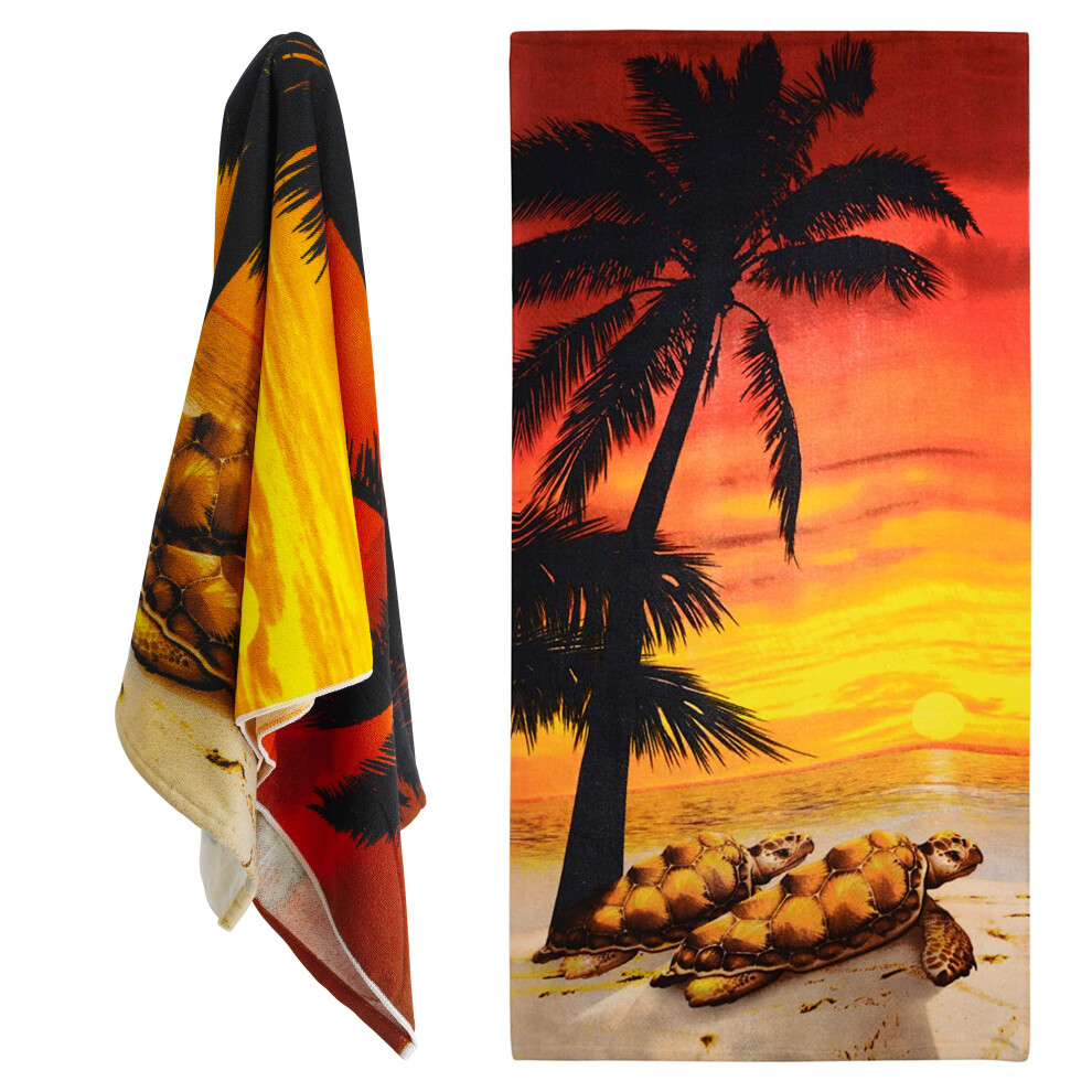 (Sunset Tortoise) GEEZY Large Microfibre Beach Bath Towel Sports Travel Camping Gym Lightweight