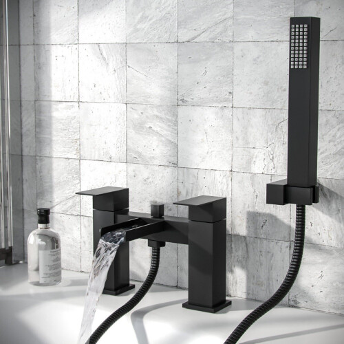 NES Home Cascade Waterfall Bath Shower Mixer Tap & Handset Matte Black