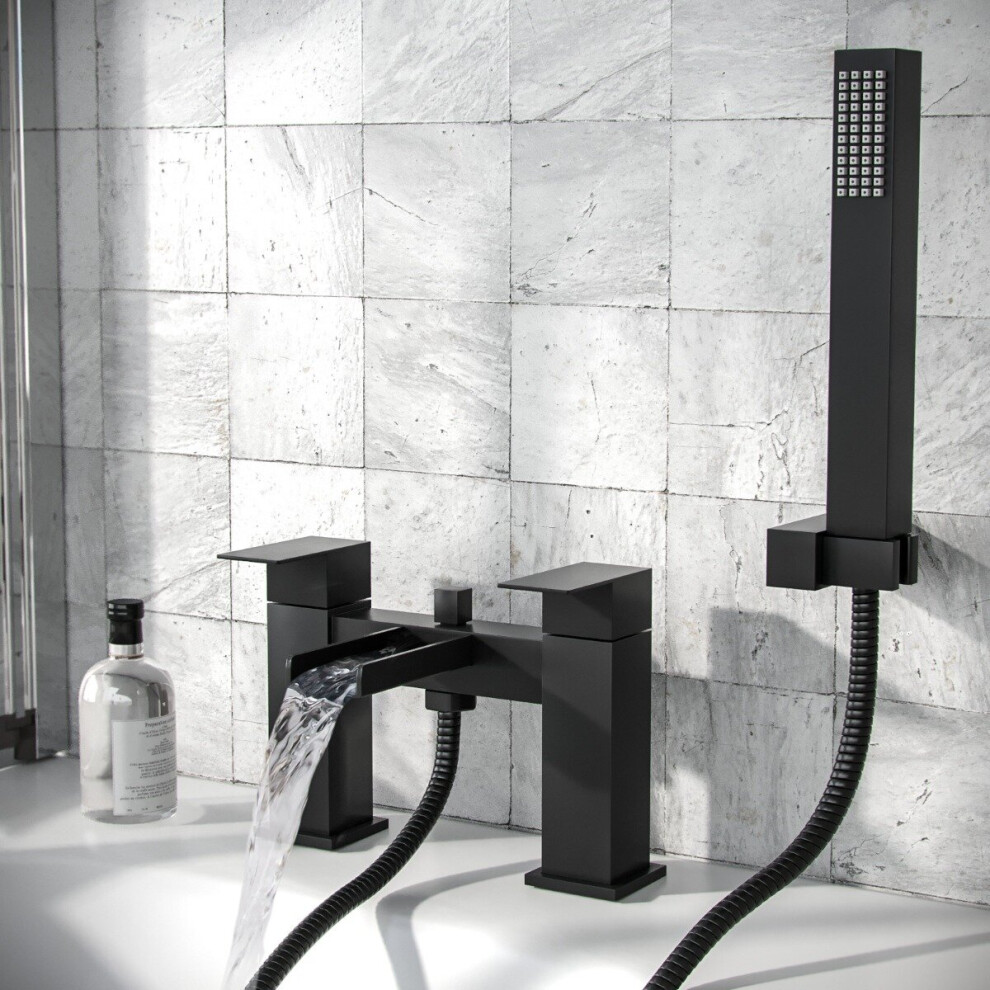 Cascade Waterfall Bath Shower Mixer Tap & Handset Matte Black 5474352802219