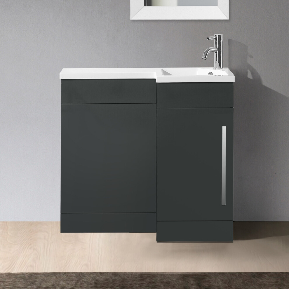 Velanil 900mm L Shape RH Bathroom Basin Flat Pack Vanity & WC Unit Grey