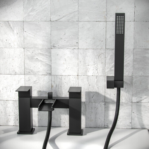 NES Home Cascade Waterfall Bath Shower Mixer Tap & Handset Matte Black 1