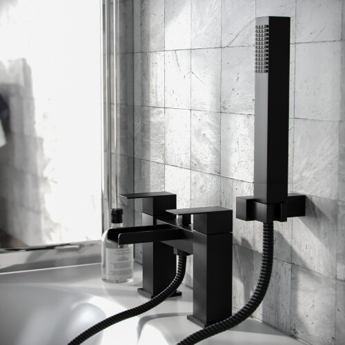 NES Home Cascade Waterfall Bath Shower Mixer Tap & Handset Matte Black 2