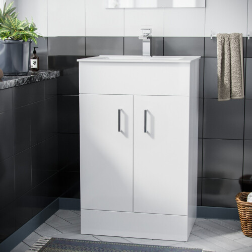 NES Home Nanuya 500mm White Stylish Slim Basin Vanity Unit 1