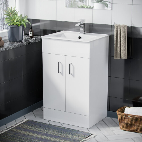 NES Home Nanuya 500mm White Stylish Slim Basin Vanity Unit