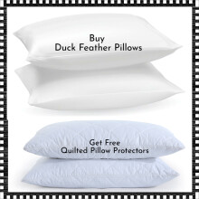 Pack of 2 Duck Feather & Down Pillows with Free Hotel Quality Quilted Pair of Pillow Case Protector-Hypo-Allergenic Pillows