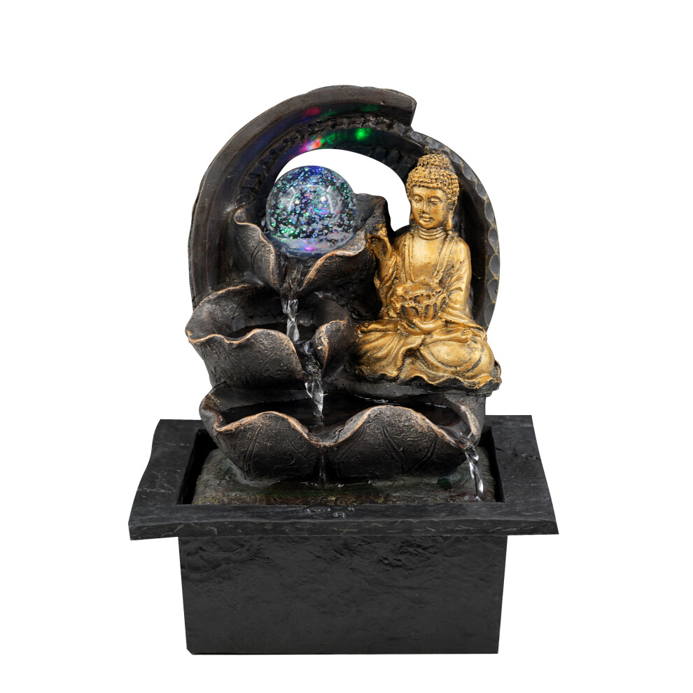 (Crystal Ball Buddha Fountain) GEEZY Indoor Cascading Fountain Water Feature LED Lights Polyresin Statues Decoration