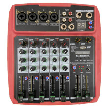 (Red) Mini 4 Channel 16 DSP Effect USB Delay and Repeat Efferts Audio Mixer Console With Volume Contrl