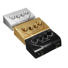 (Gold) Professional Mini Karaoke Audio Mixer Dual Mic Inputs with Cable for Stage Home KTV