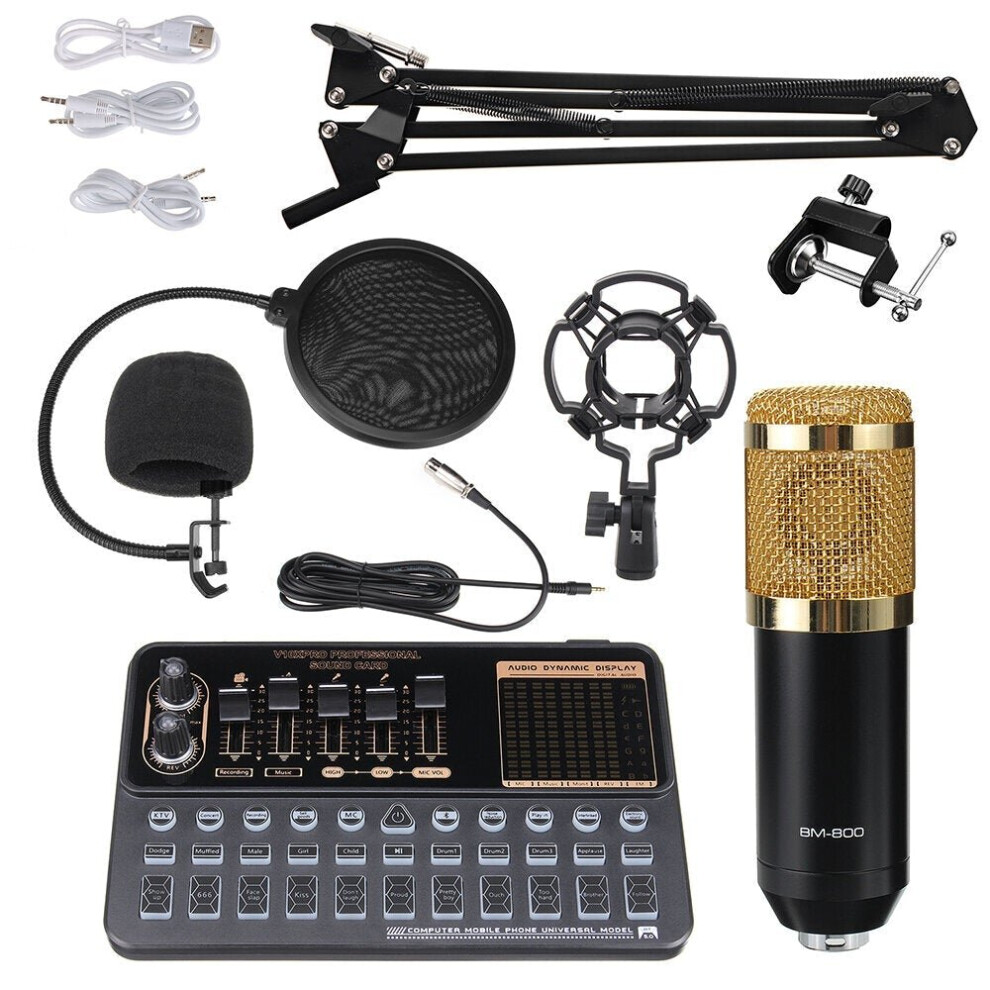 (B) Condenser Microphone Bundle BM-800 Mic Kit with V10X Pro Multi-functional Bluetooth Sound Card