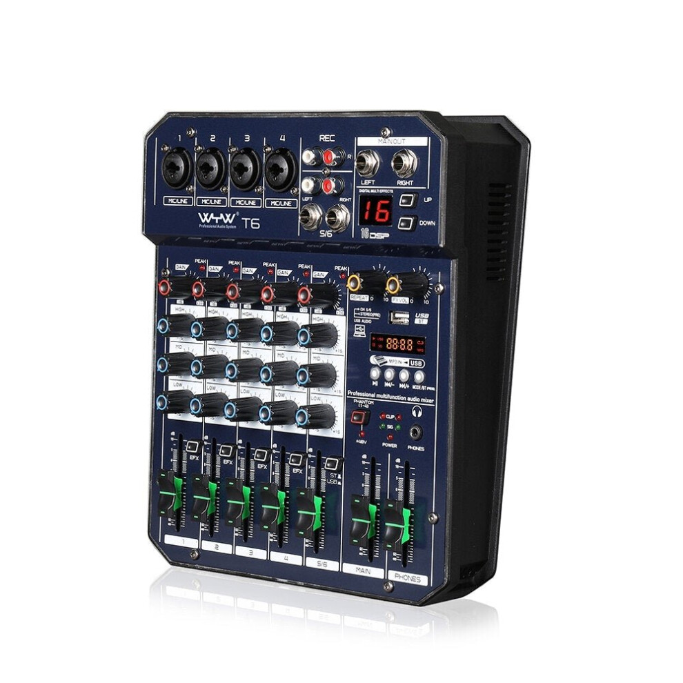 (6) Mini 4 Channel Mono+1 Stereo Output USB 16 DSP Effects Audio Mixer With Bluetooth