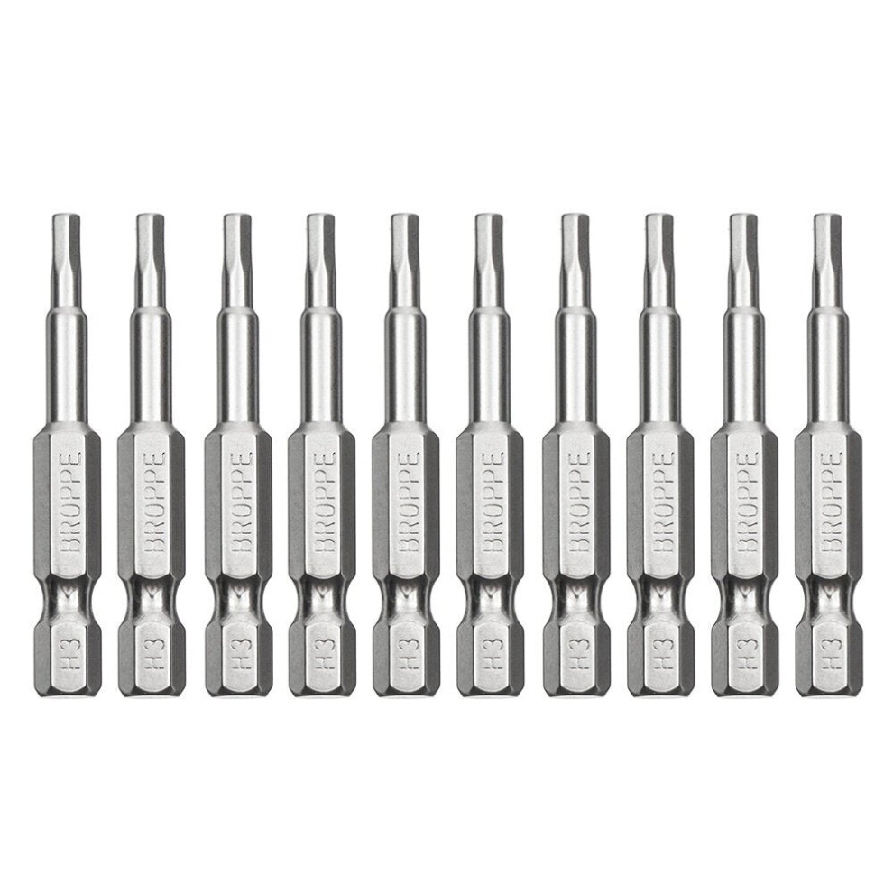 (H3) 10Pcs 50mm Hex Screwdriver Bits H1.5/H2/H2.5/H3/H4/H5/H6 Magnetic Electronic Drill S2 Steel Hexagonal Screw Driver Bit Set Power Driver Tools