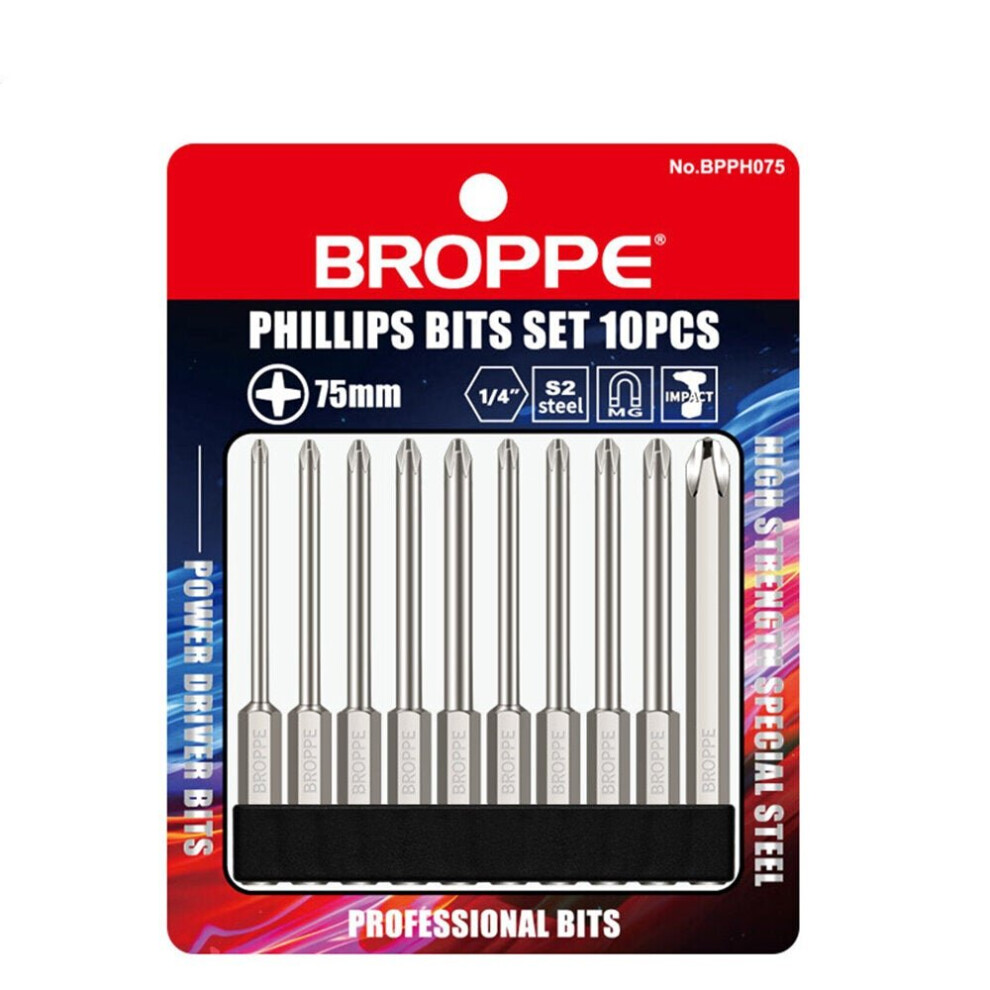 10Pcs 75Mm S2 Alloy Steel Magnetic Cross Head Screwdriver Bits 1/4 Inch Hex Shank 3654659276384