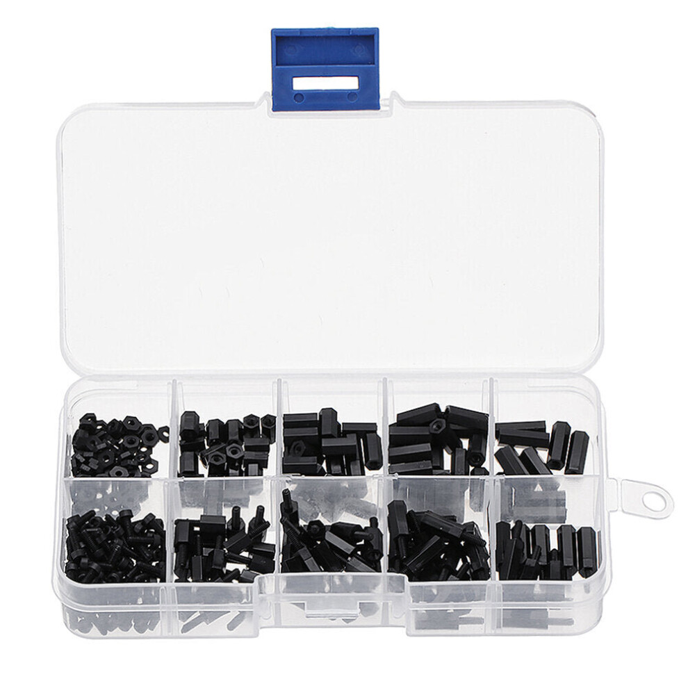 M2 Nylon Screw Black Hex Screw Nut Nylon PCB Standoff Assortment Kit 300Pcs