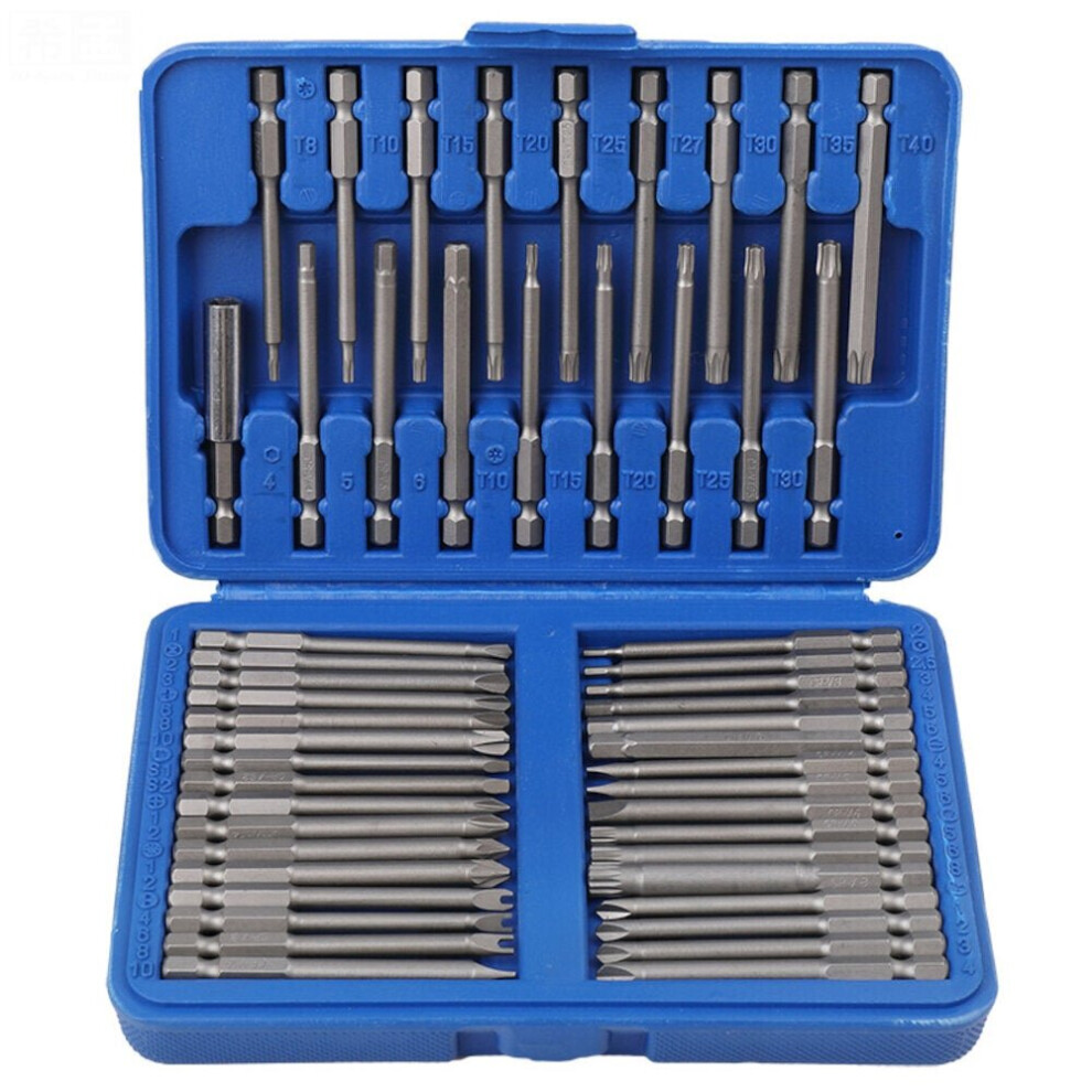 Hi-Spec 50Pcs 75mm Long Reach Bit Set Cr-V Quick Release Screwdriver Bits Torx Star Hex Pozi Phillips Slotted Screwdriver Hand Tool