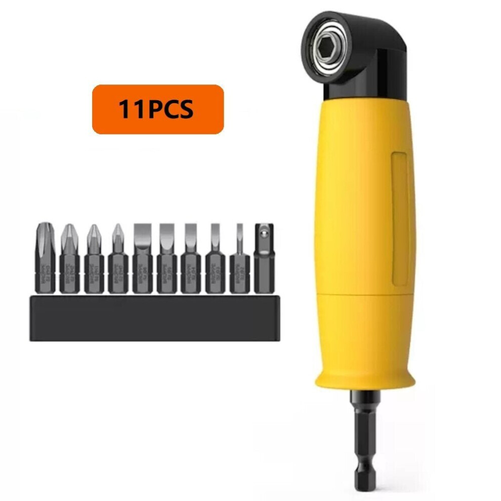 (11pcs) 1/4inch 6.35mm Interface 90 Degree Electric Corner Screwdriver Bit with 10Pcs/32Pcs 25mm Bits