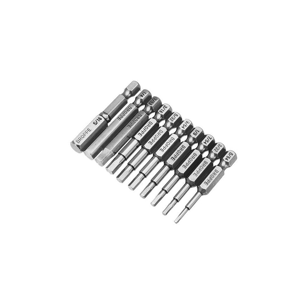 10pcs SAE 5/64-5/16 Inch Hex Head Screwdriver Bit 1/4 Inch Hex Shank Magnetic Screwdriver Bit