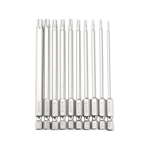GreenZech 10Pcs S2 Alloy Steel T6-T40 100mm Magnetic Torx Screwdriver Bits 1/4 Inch Hex Shank