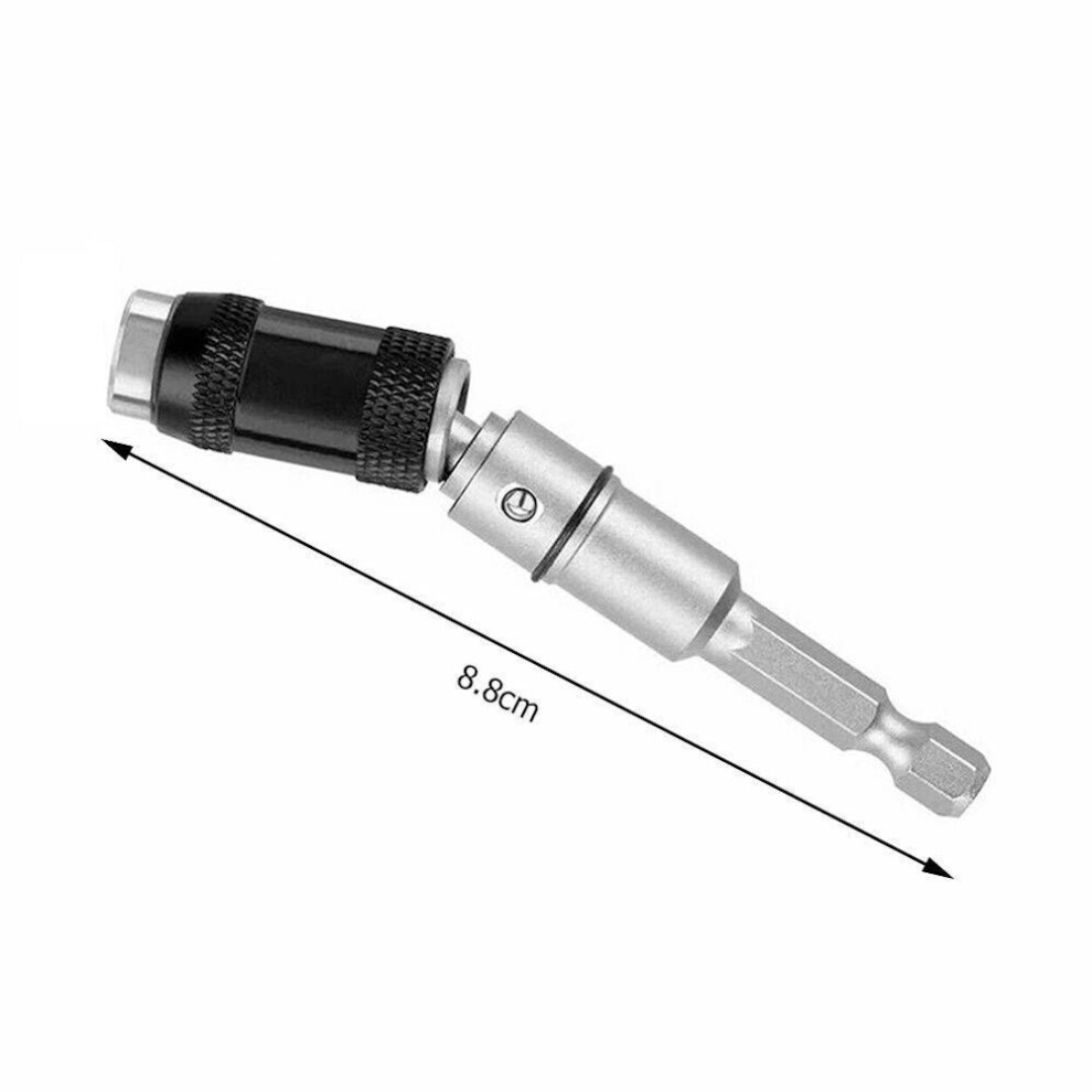 (Silver) 1/4 Inch 88mm Hex Shank Quick Swivel Joint Magnetic Screwdriver Bit Holder