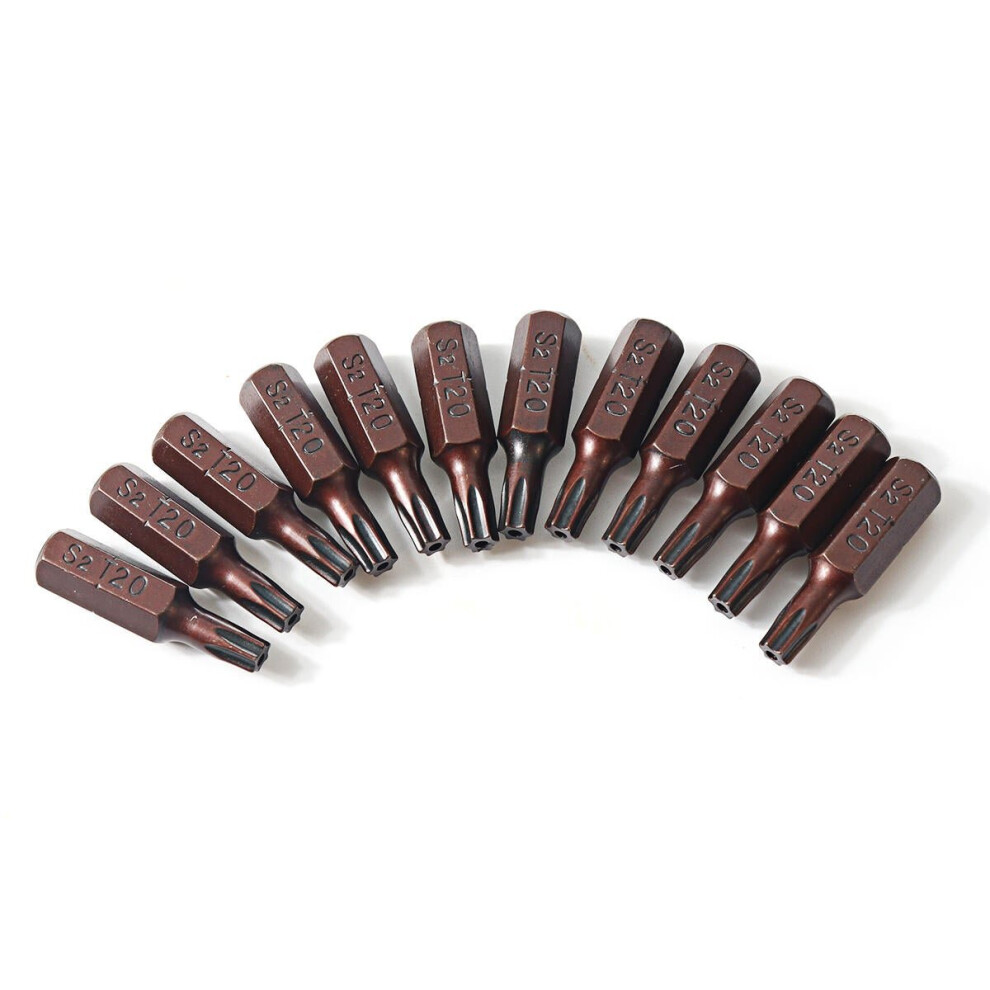 12Pcs 25Mm Hex Shank Magnetic T20 Torx Security Screwdriver Bit Hand Tools 3654659277251