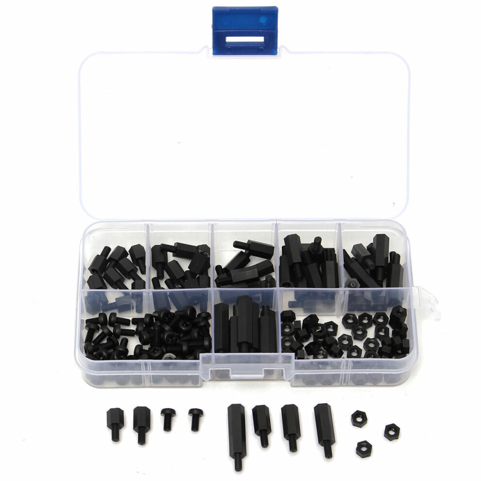 M3NH5 180Pcs M3 Nylon Screw Black Hex Screw Nut PCB Standoff Spacer Column Assortment Kit