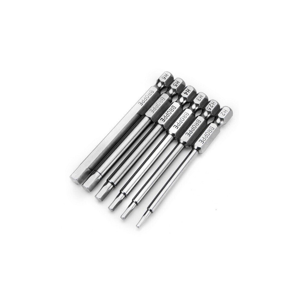 6pcs 75mm H2-H6 Magnetic Hexagon Head Screwdriver Bits 1/4 Inch Hex Shank