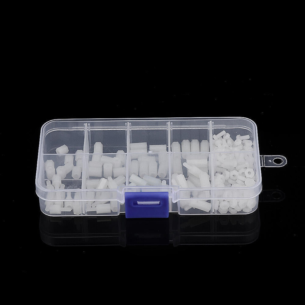 (White) 200Pcs Nylon Screw White/Black Hex Screw Nut Pcb Standoff Spacer Assortment Kit 3654659278463