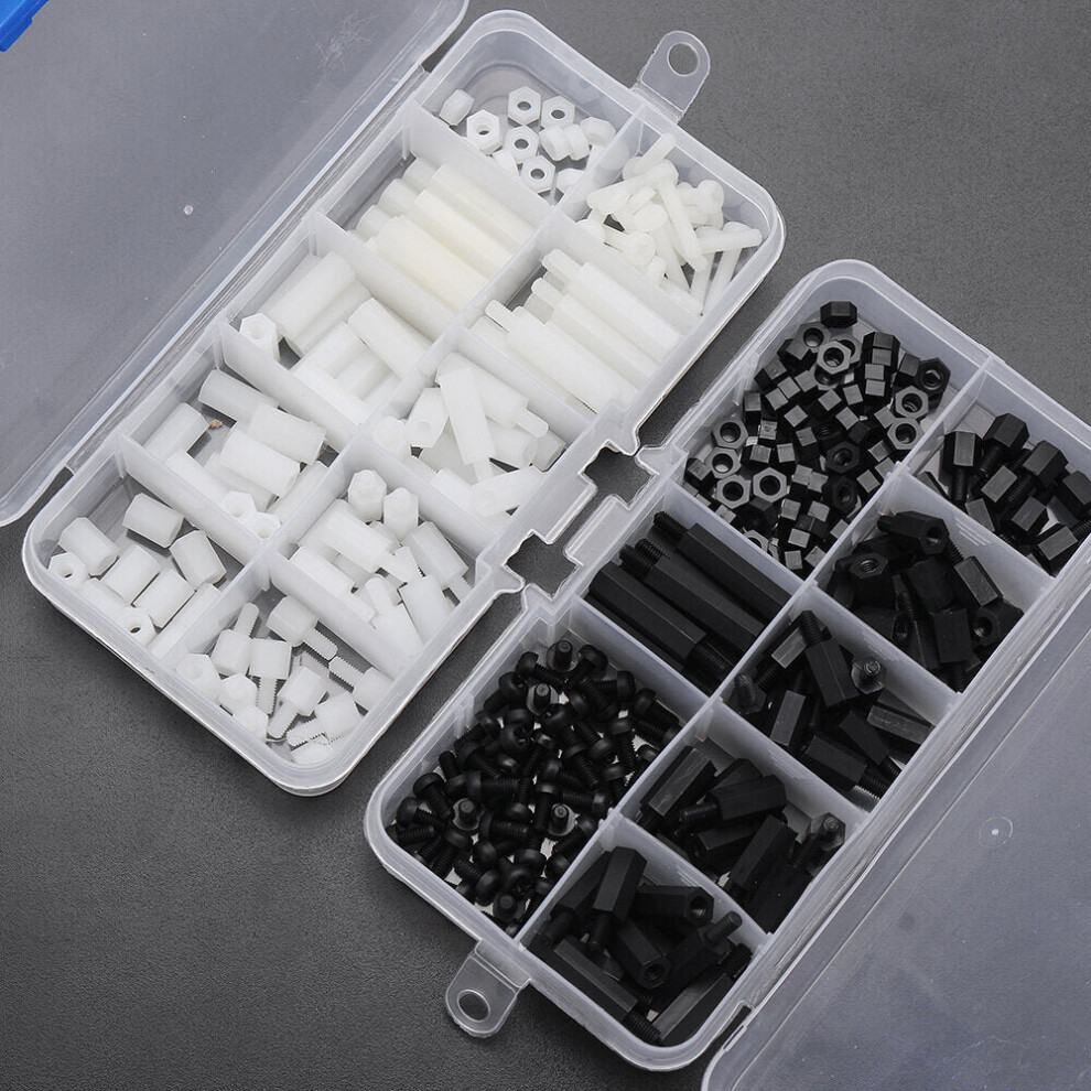 M3NH6 300Pcs M3 Nylon Screw White&Black Hex Screw Nut PCB Standoff Spacer Assortment Kit