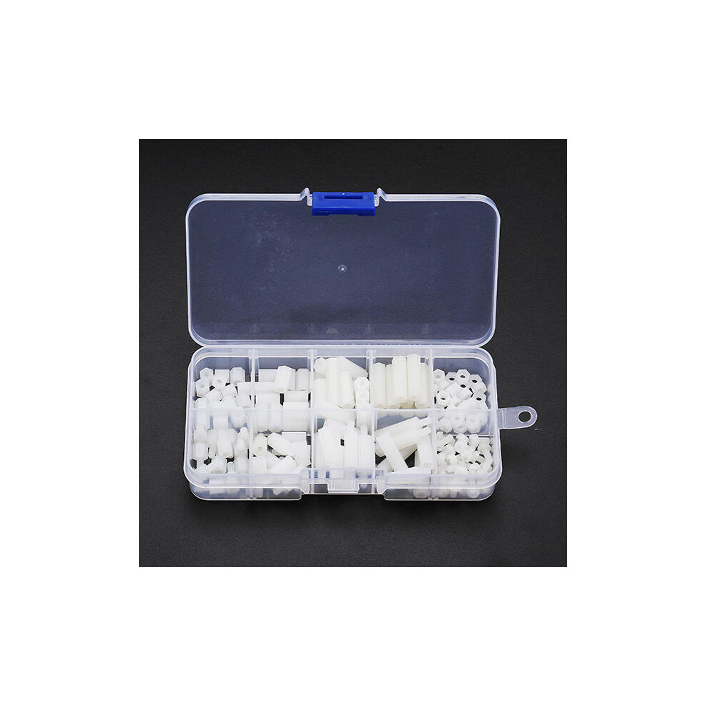 (White) M3nh7 120Pcs M3 Nylon Screw Black/White Hex Screw Nut Pcb Standoff Spacer Assortment Kit 3654659458810